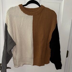 a new day Cream and Brown Crew Neck Sweater
